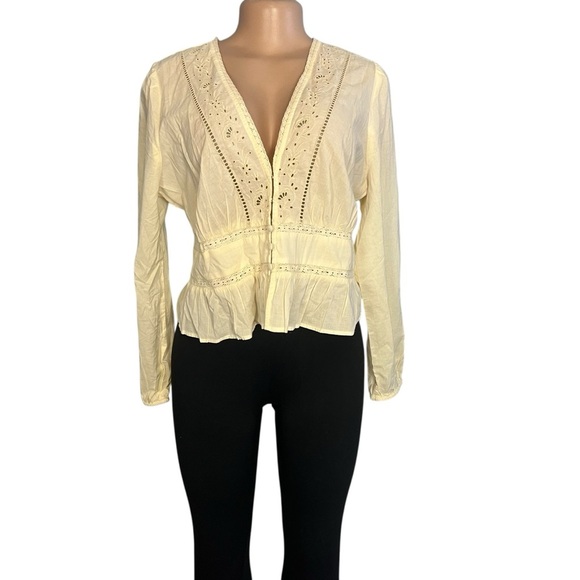 American Eagle Cream Long Sleeve Lace Blouse - Picture 2 of 8